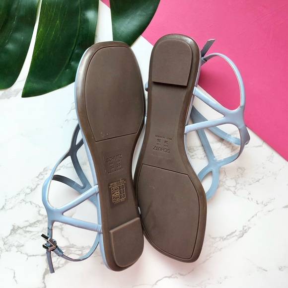 SCHUTZ Patent Leather Baby Blue Flat Sandals - Picture 4 of 4